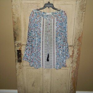 Cato Women Keyhole Tassel Bell Sleeve Boho Top Size 22/24W (VV-5)
